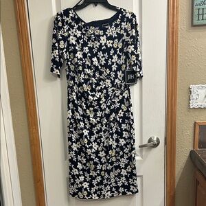 JCPenney Black and White Floral Long Sleeve Dress